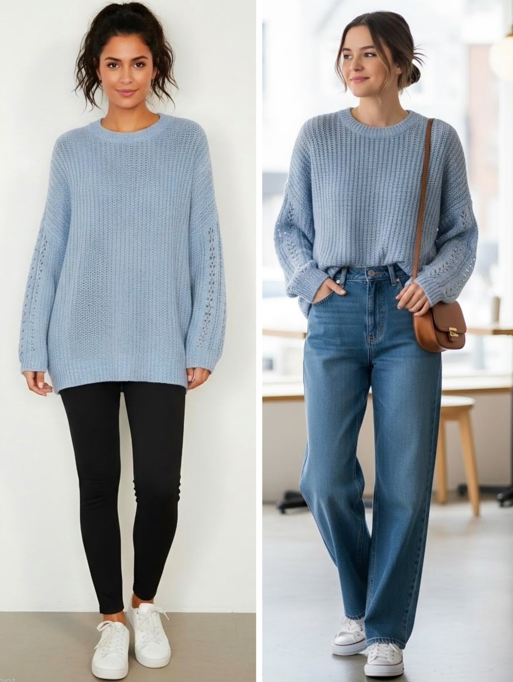 New! American Eagle Chunky Knit Oversized Longline Lattice Cozy Crewneck Sweater